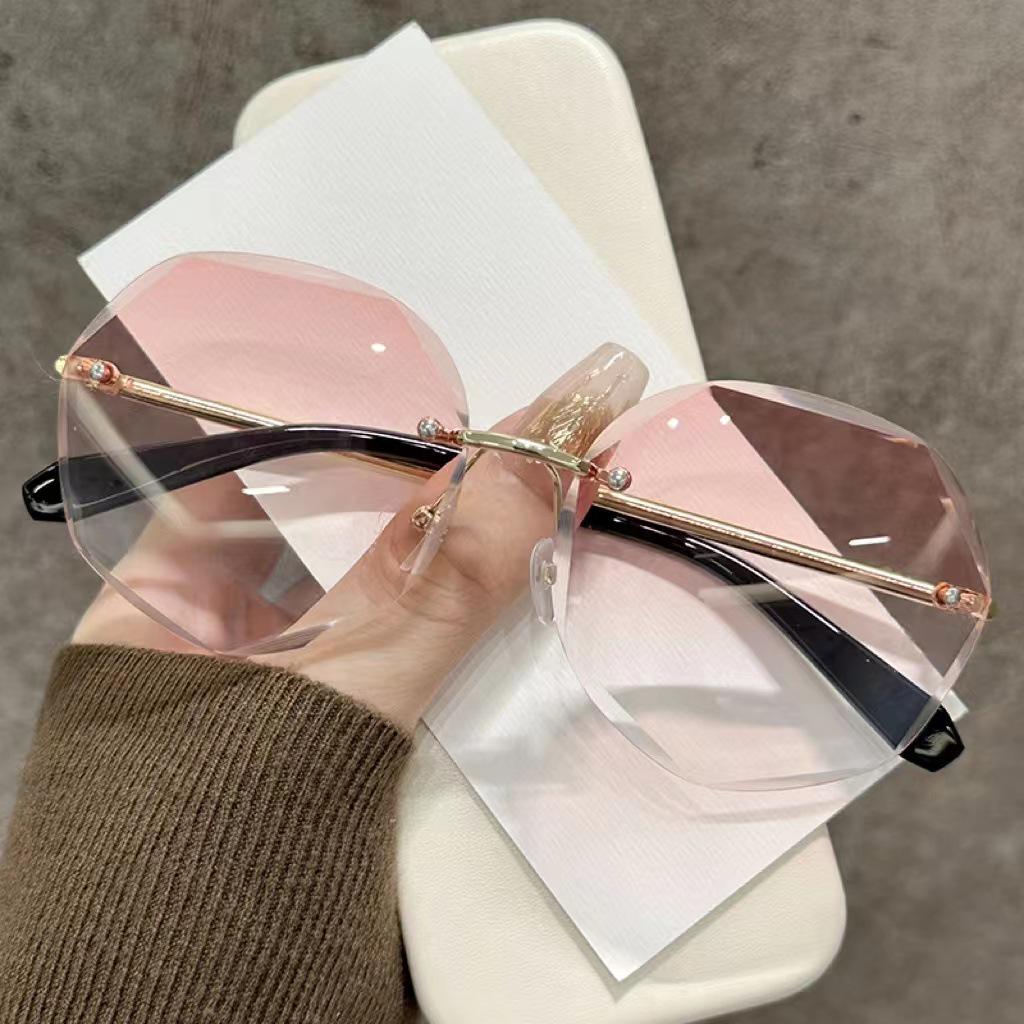 Polygon Metal Rimless Cut-Edge UV Protection Sunglasses for Women