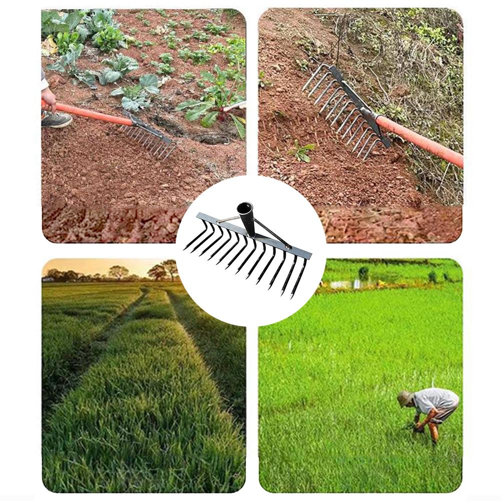 High Carbon Steel Nail Rake Multifunctional 4/7/9/12 Teeth Garden Rake Labour-Saving Loose Soil Nail Rake Agricultural Tools