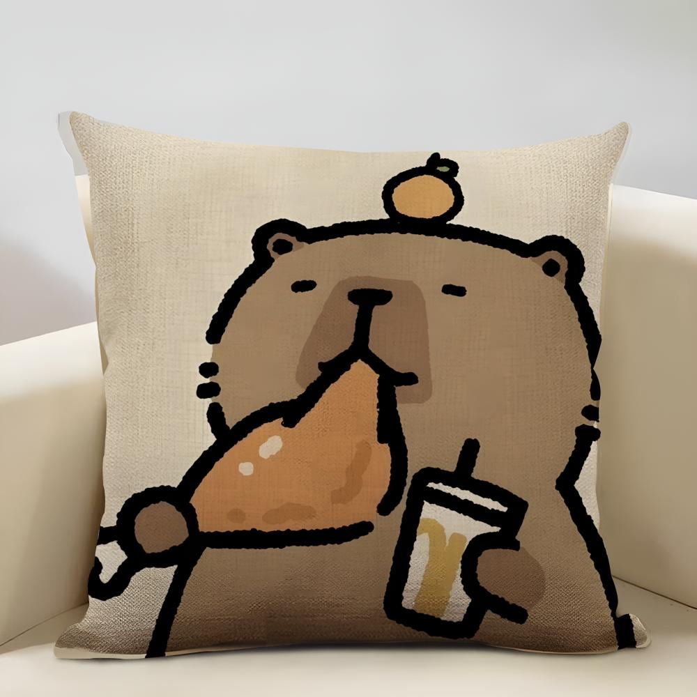 Cute Animal Cartoon Companion Capybara Cushion Cover Household Decoration Linen Sofa Cushion Cover: Skin-Friendly & Breathable W