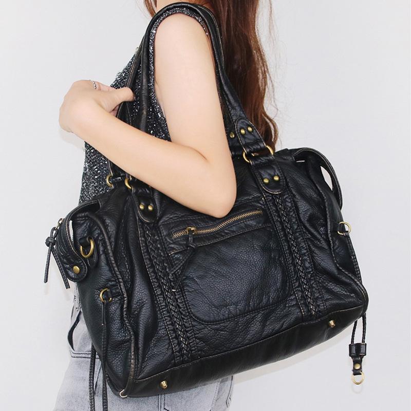 French Tote Bag, Retro Motorcycle Trend, Large-capacity Bag, Women's Casual and Versatile Single-shoulder Crossbody Bag