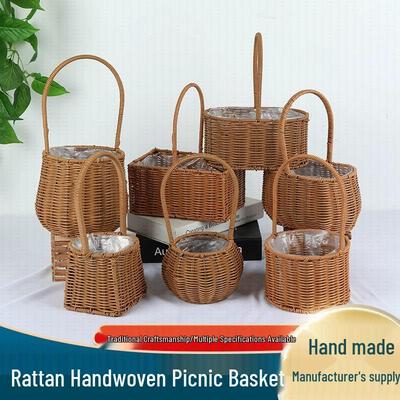 Valentine's Day Hand-Woven Rattan Picnic and Flower Basket for Weddings and Home Decor