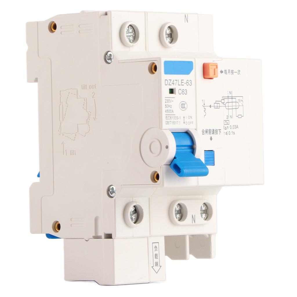 DZ47LE‑63 1p N C63 RCCB Residual Current Circuit Breaker 230V 63A 30mA