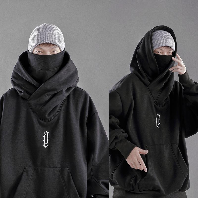 Hooded Sweatshirts Gothic Harajuku Pullover Hiphop Black Hoodie Oversize BF Style Dark Turtleneck Casual Punk Clothes Cool
