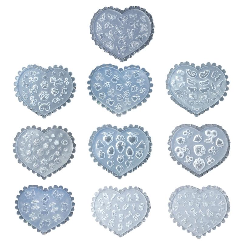 Set of 10 Silicone Nail Art Mold Embossing Patterns Nail Mould Decorations Jewelry Making Tool Handmade Ornament Molds