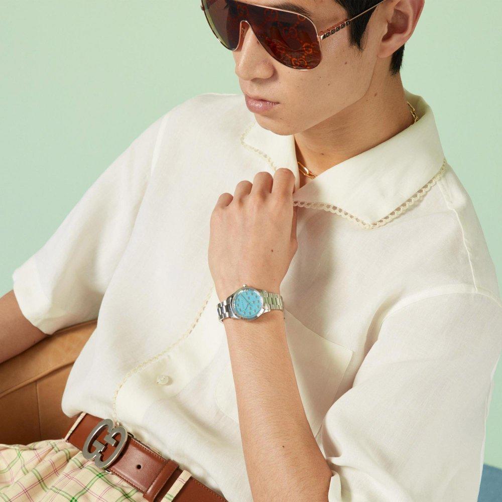 Gucci YA1265044 G-Timeless Unisex-Armbanduhr mit türkisem Zifferblatt