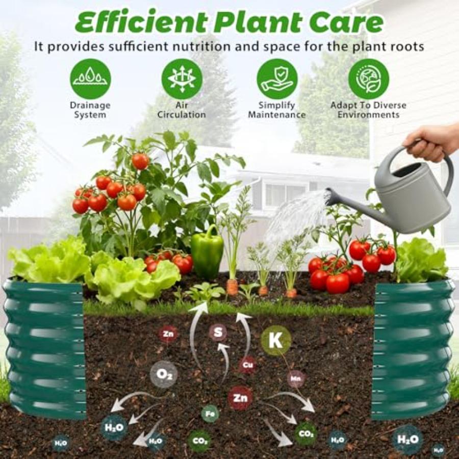 17 Tall Outdoor Garden Raised Bed Kit 5ft x 2ft Oval Dark Green Metal Planter for Flowers Herbs Vegetables 0.8MM Thick 60X24X16