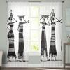 African Woman Ethnic Porcelain Sheer Curtain For Bedroom Tulle Voile Curtain For Kitchen Living Room Decor Window Treatment