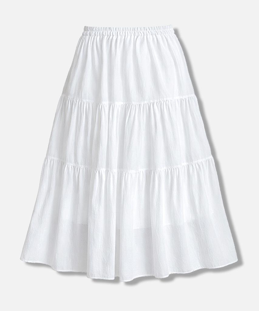 Np Studio Frill Tiered Elastic Shirring Long Can-Can Skirt Black