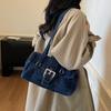 Denim Underarm Bag Solid Color Square Shoulder Bags with Top Handle Boston Handbag for Women Travel Shopping Daily Work
