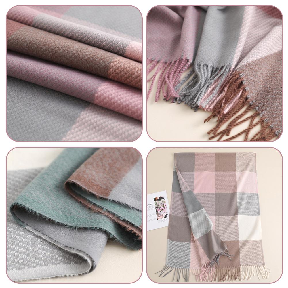 Colorblocking Fringe Soft Scarf Casual Polyester Faux Cashmeres Hundred Tassel Scarf Winter Warm Plaid Scarf Multiple Uses Shawl