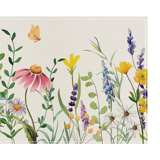 4Pcs Floral Linen Placemats 30x45cm Washable Reusable Heat-Resistant Table Mats with Plant Flower