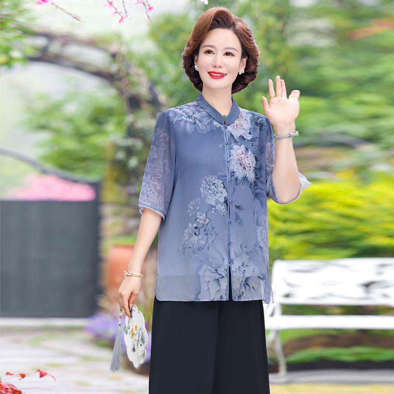 

Летний комплект футболки с коротким рукавом из хлопка и льна для женщин среднего возраста 2XL for 52.5-60 kg