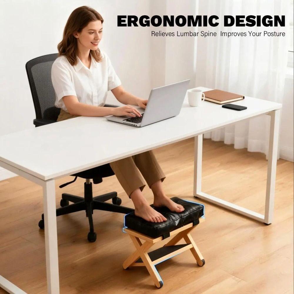 Non-Slip Base Solid Wood Footrest Natural Solid Wood Office Foot Stool Gaming Setup