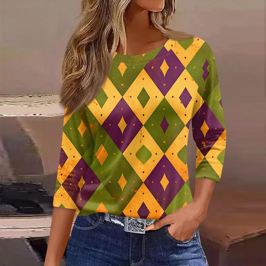 3/4 Length Sleeve Womens Tops Floral Print Vintage Fashion Casual Loose With Round Neck Plus Size Shirts