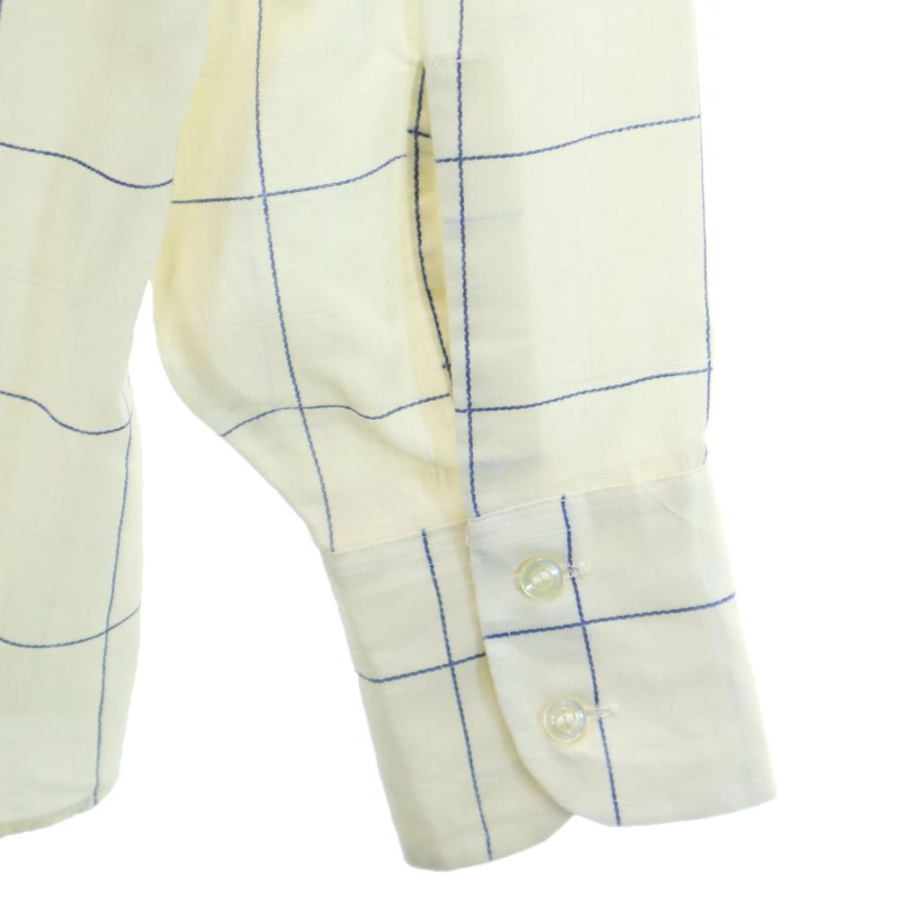 ARROW 70s vintage Window pen check Long sleeve shirt 32 Light yellow Men's Used
