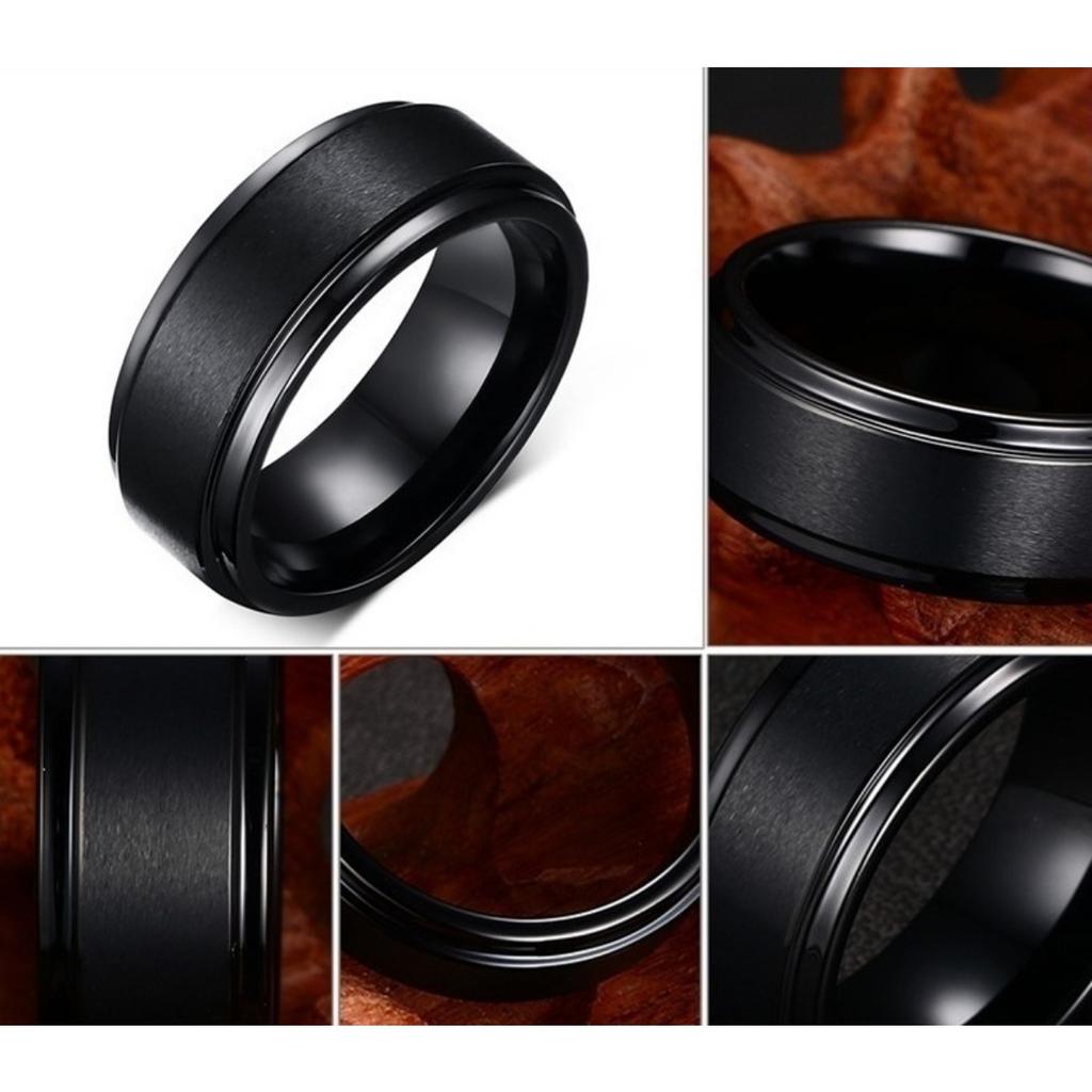 Fashion Men Ring 8mm Marriage Engagement Ring Black Tungsten Carbide Men Dumb Wire Drawing Men's Biker Jewelry