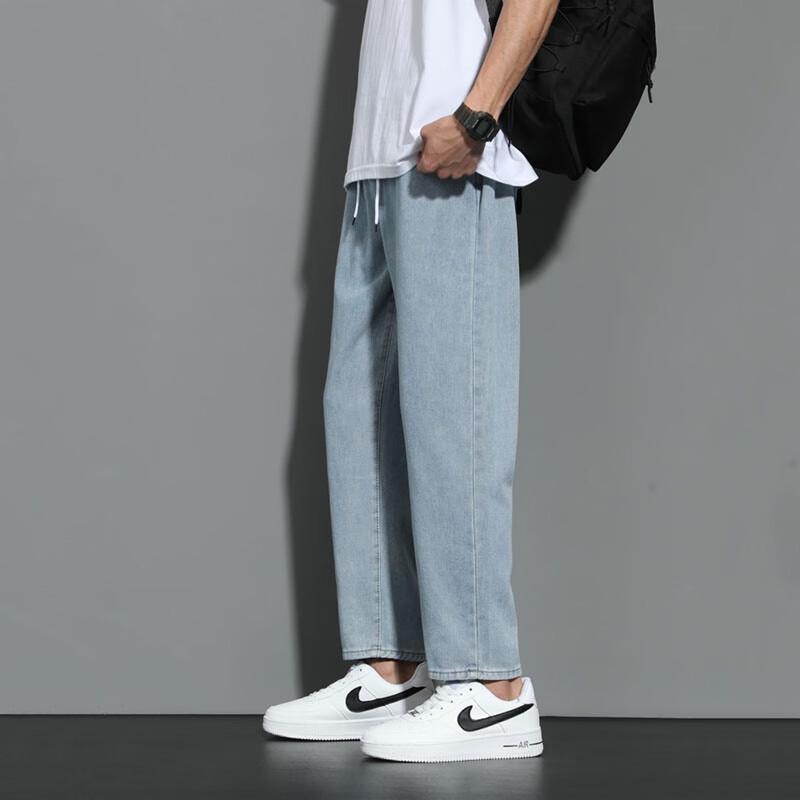 Dingfengbaoluo Men's High Street Loose Straight Cropped Jeans