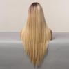 ALAN EATON Long Silk Straight Ombre Brown Blonde Golden Synthetic Wigs for Women Heat Resistant Natural Middle Part Hair Wigs