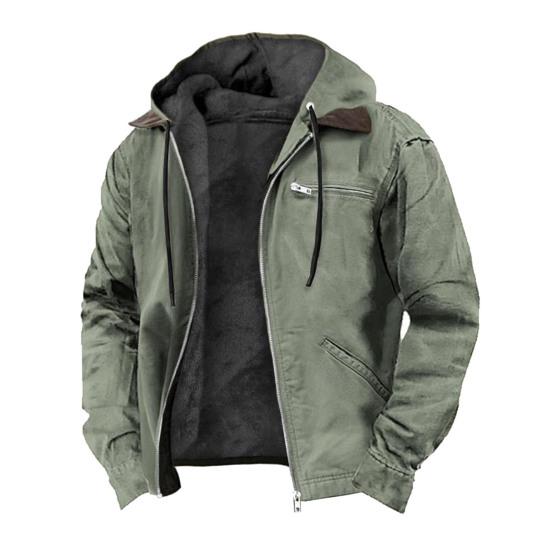 Men Sweatshirt Coat with Hooded Long Sleeve Multiple Pockets Zipper Placket Thickened Plush Lining Jacket