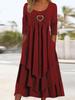 Stylish Heart-Embellished Layered Solid Color Dress