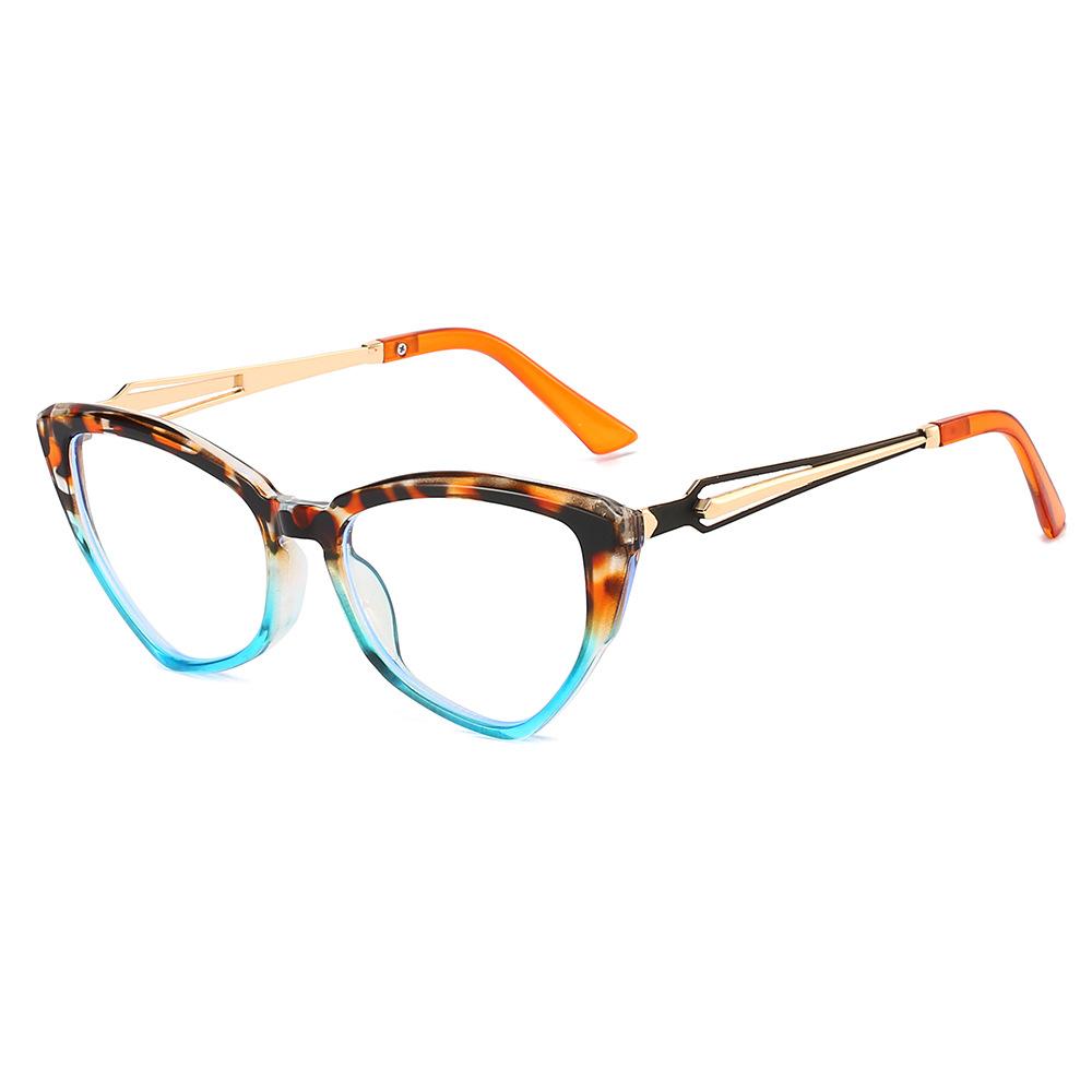 New Fashion Luxurious Cat Eye Anti Blue Light Y2K Brand Leopard Pattern Two Tone Spliced Frame Design Unisex Trendy Glasses