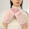 Women's autumn and winter rabbit fur gloves plus velvet thickened windproof and warm riding cold-proof touch screen suede gloves