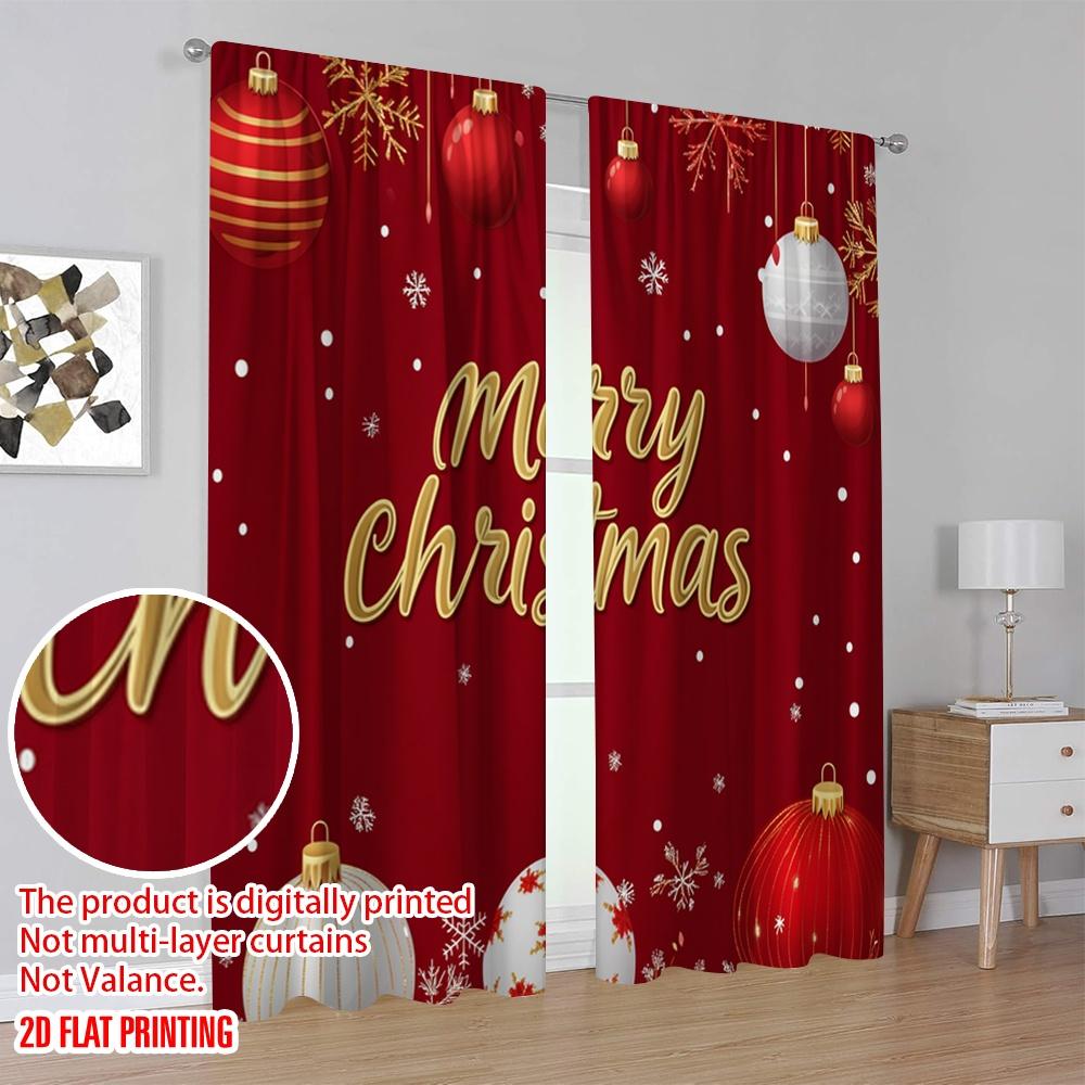 2pcs,2D Plane Printing Curtains Digital Printed Christmas Ornaments Snowflakes Merry Polyester Easy Install (without Rod)