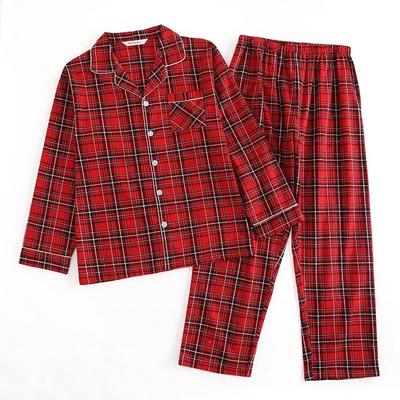 Kariertes Design, mehrfarbig, warmer Baumwollflanell, langärmelige Hose, Pyjama für Herren, Herbst und Winter, Homewear-Nachtwäsche-Sets