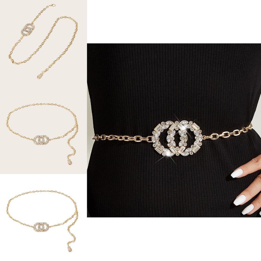 Stylish Metal Chain Waist Accessory With Water Drilled Double Circles For Womens Fashion