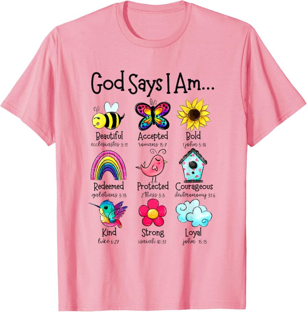 God Says I Am Christian Bible Verse Graphic T-Shirt Soft Cotton Casual Daily Tee for Men