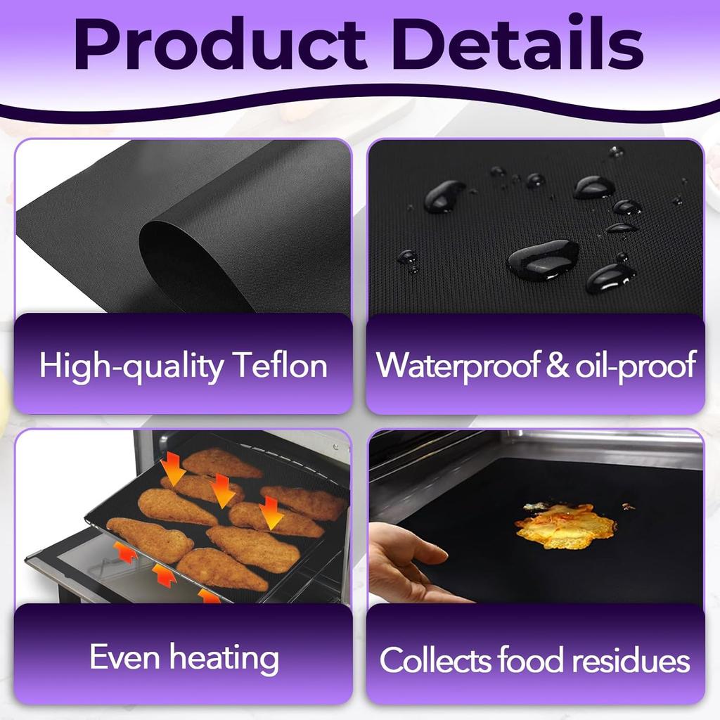 8PCS Air Fryer Liners for Emeril Lagasse 26 QT French Door 360 Air Fryer, Teflon Mat Non-Stick Oven Liners for Bottom of Oven, Reble Oven Liner for