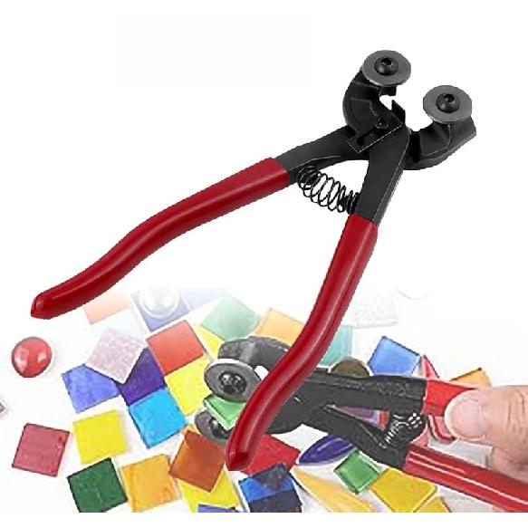 Glasfliesenzange 7" Heavy Duty mit Rädern, Glasmosaikzange, Glasschere mit weichem Gummigriff für Buntglas