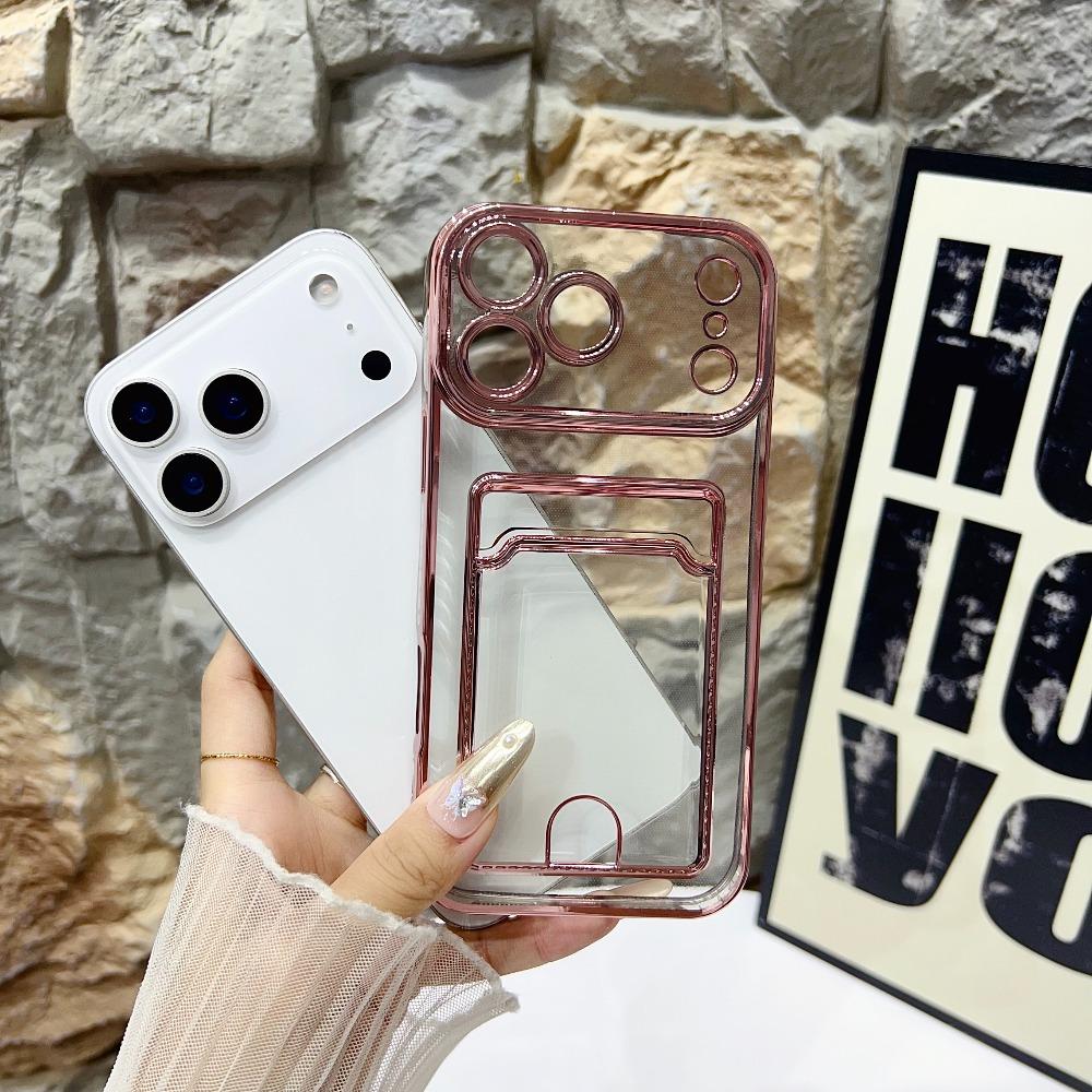 Luxury Soft Plating Card Holder Bag iPhone Case For iPhone 17 16 15 14 Plus 13 12 11 Pro Max Air Transparent Shockproof Cover