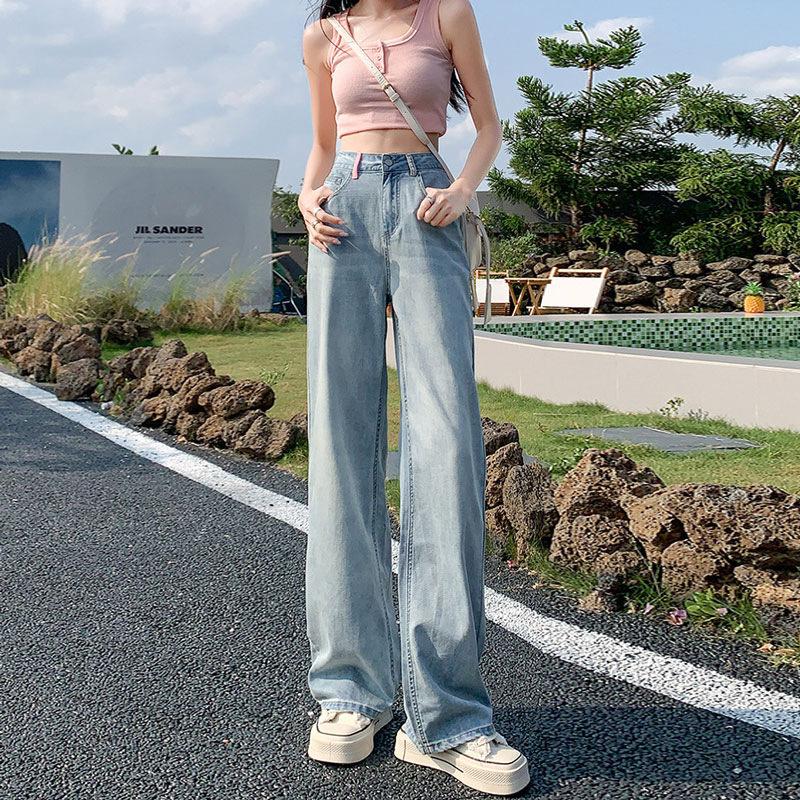 Whiksierng Slash Pocket Plain Jeans, Zipper Button Closure Versatile Straight Denim Pants, Women's Denim Jeans & Clothing