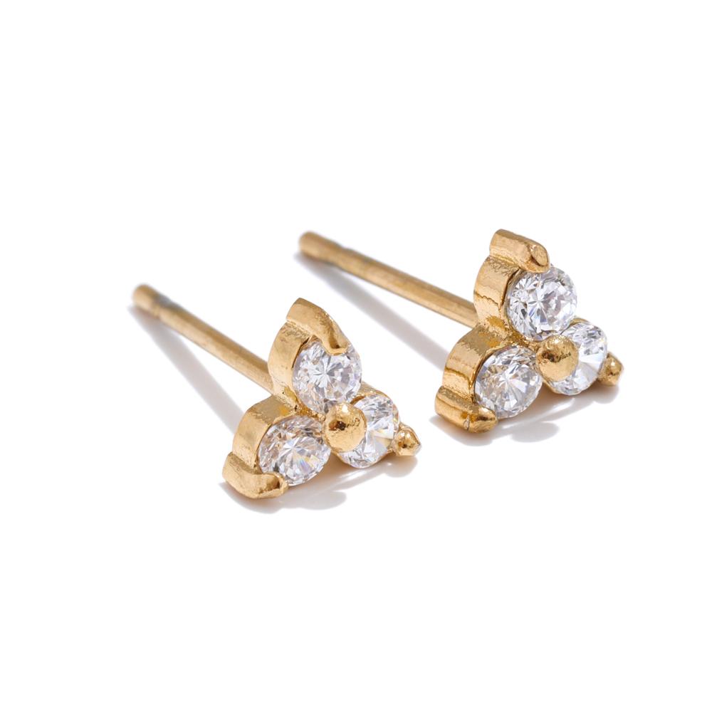 Yhpup Delicate Bling Cubic Zirconia Flower Small Daily Stud Earrings for Women Stainless Steel Versatile Exquisite Jewelry