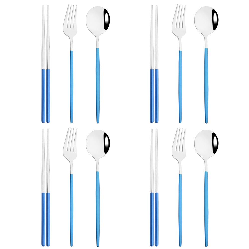 12dílná zlatá jídelní sada hůlky vidlička lžíce příborová sada vysoce kvalitní zrcadlová nerezová ocel příbory korejské nádobí