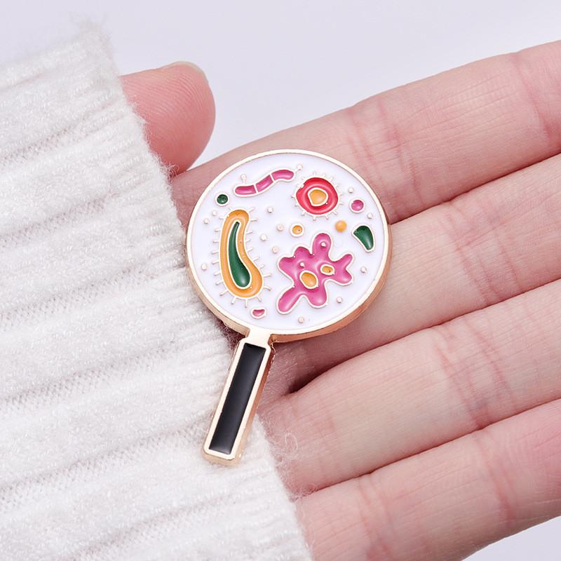 Creative Cartoon Magnifying Glass Microbial Bacteria Badge Decorative Brooch For Unique Style