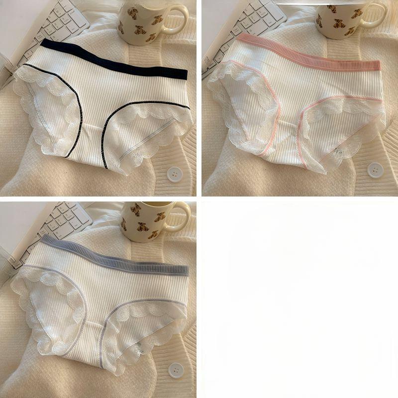 

3 шт., минимально прошитое удобное дышащее хлопковое нижнее белье с женственным кружевным краем, женские треугольные трусы со средней талией XL