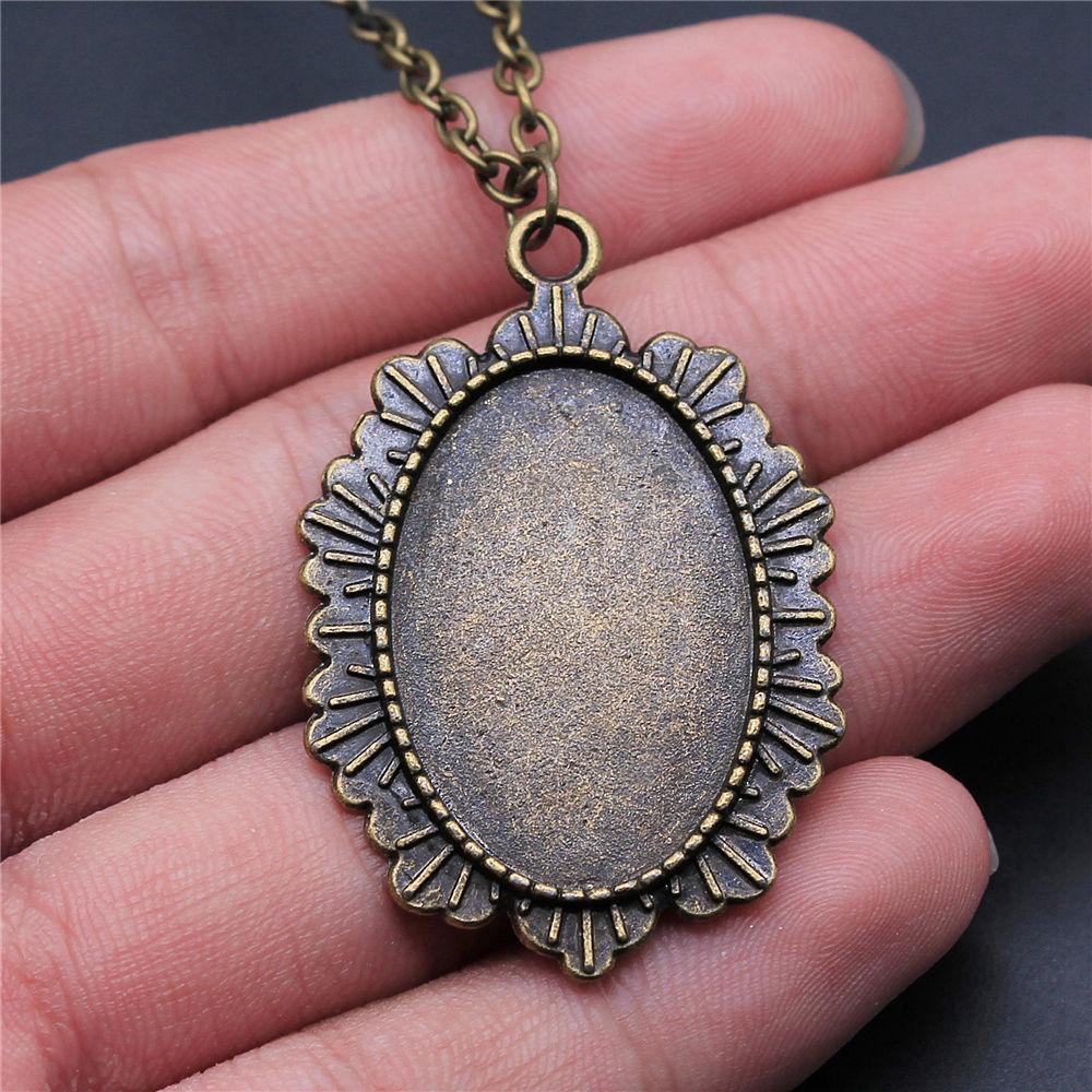 45cm Or 70cm Long Chain Necklace Oval Glass Cabochon Base Setting Tray Minimalist Jewelry Components QN054