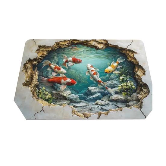 3D Optical Illusion Rug Realistic Fish Pond Area Rug Washable Goldfish Pond Doormat Non-Slip Floor Mat for Kids Playroom Living Room Bedroom Entrance