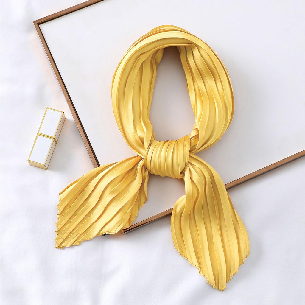 Simple Solid Color Versatile Small Scarf, Pleated Square Scarf, Women'S Season Decoration, Collar Scarf, Pressed Satin Imitation Silk