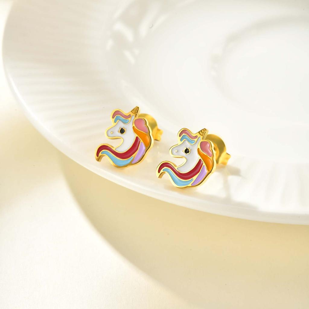 Cute Rainbow Unicorn Stud Earrings for Women Girls,Stainless Steel Insect Beetle Earrings,Charms Jewelry Accessories Gift