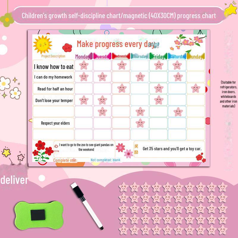 Magnetic Kids' Growth and Habits Tracker with Reward Stars