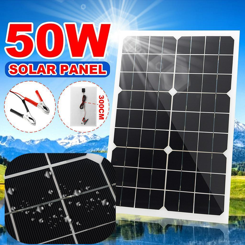 

18V Portable Solar Cell Board Crocodile Clips Car charger Solar Panel Battery Charger 50W For Phone RV Car Boat Yacht outdoor
