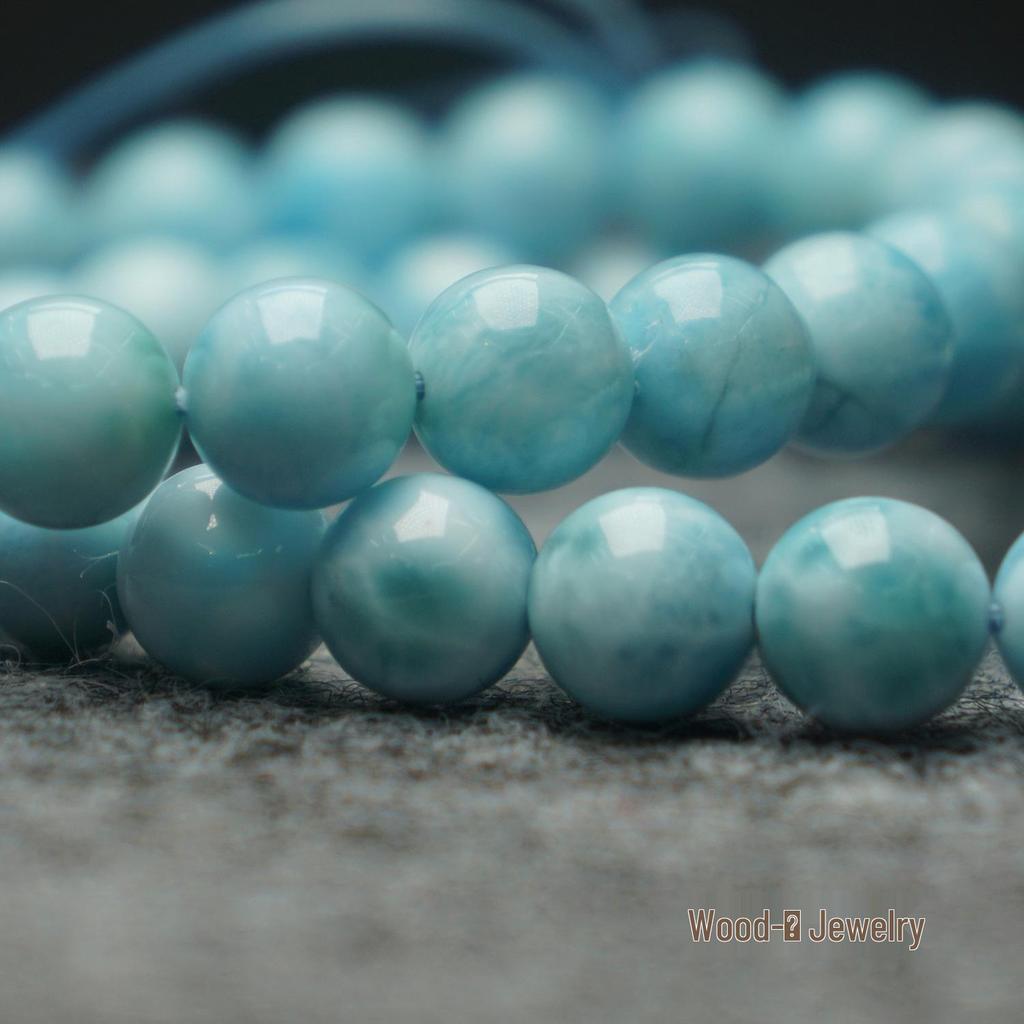 Aquamarine Turtle Shell Bead Bracelet, 4mm & 8mm, Unisex Gift.
