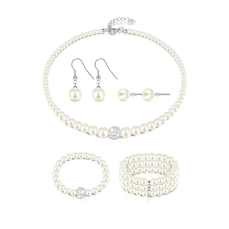 

1 комплект модных простых жемчужных украшений для женщин, элегантное универсальное жемчужное ожерелье, браслет, серьги, свадебный комплект украшений, подарки A1