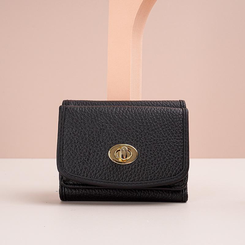 

Lychee Pattern Mini Leather Wallet & Card Holder - Soft Cowhide Coin Purse 9x11x3 cm чёрный