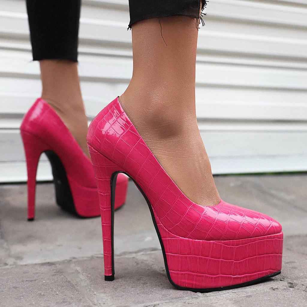 New Women'S Shoes Pointed Waterproof Platform Thick Sole Thick Super High Heel European And American Large Size High Heels Commuting Fashion