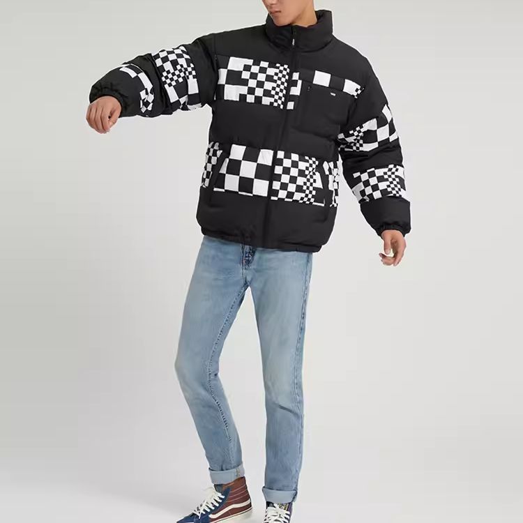 Vans Checkerboard Patchwork Stand Collar Long Sleeve Down Jacket Unisex Outerwear Black VN0A7YIVBLK