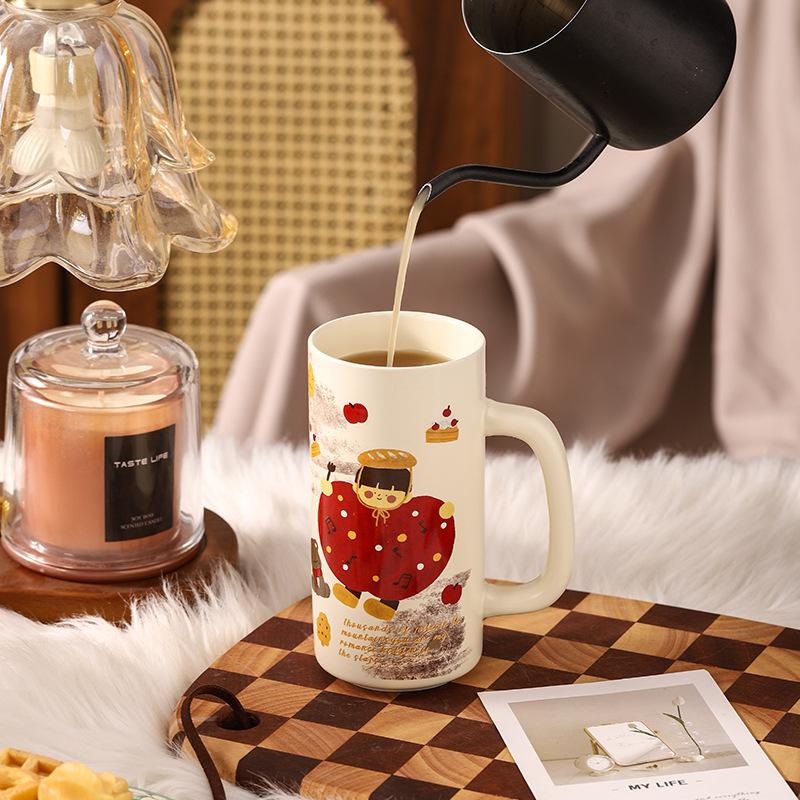 Parent Child Time Retro Ceramic Straight Cup Gift for Girls with High Appearance Large Capacity Water Cup Mug Souvenir